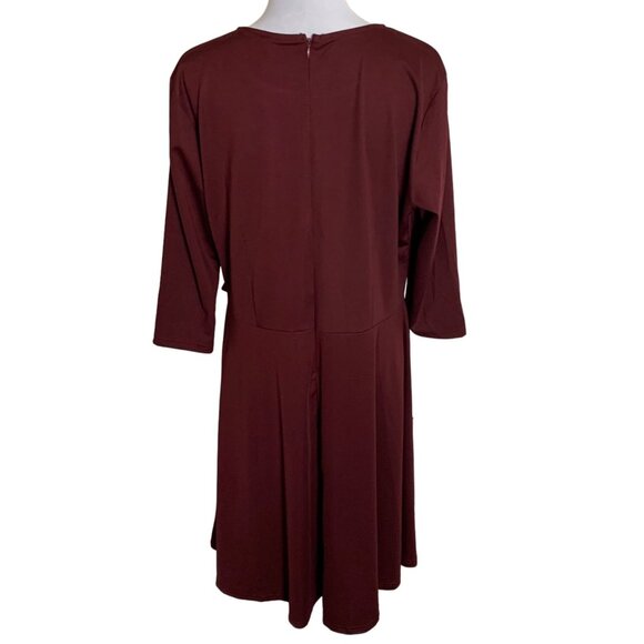 Fentar Empire Waist Drape Tie Dress Plus Sz 2XL Maroon Midi Flattering 3/4 Sleev - Picture 3 of 14